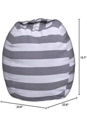 Striped Gray & White Cotton Storage Bean Bag Chair- set of 2
